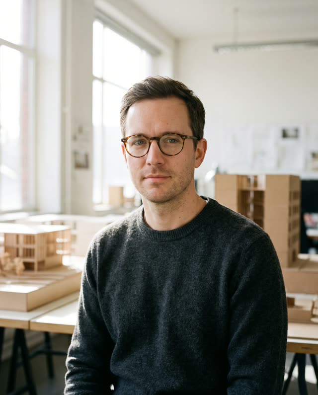 Man with glasses in an architecture studio