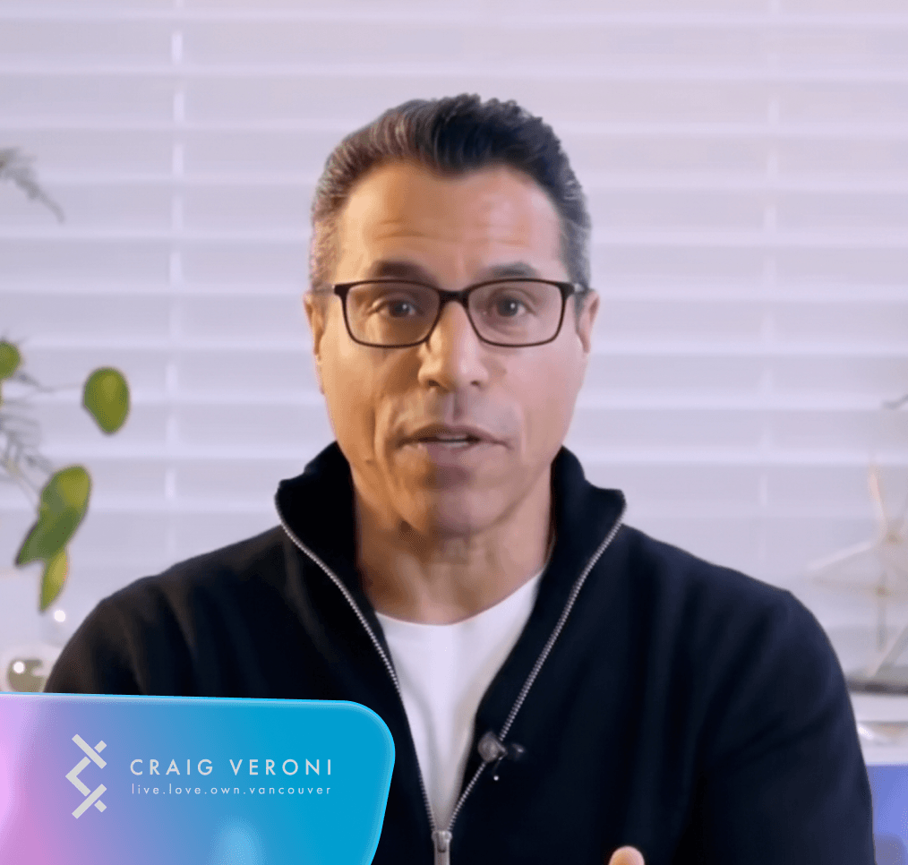Craig Veroni, a man in glasses and a black sweater, with his name and website "live.love.own.vancouver" on a lower third graphic.