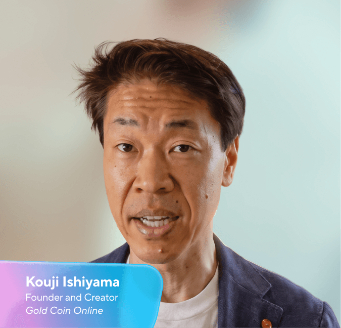 Kouji Ishiyama, Founder and Creator of Gold Coin Online, shown speaking.