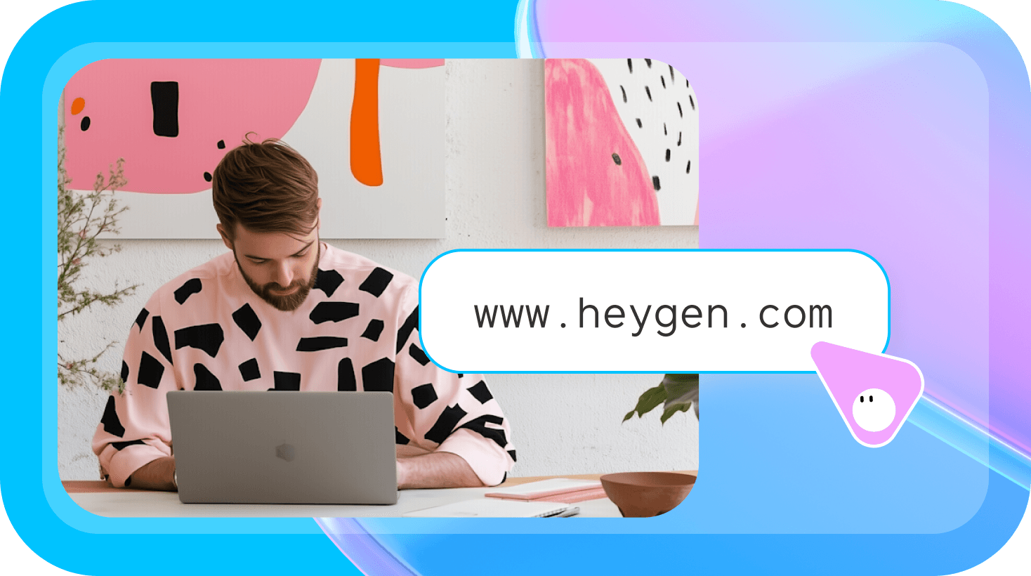 A presenter delivering a personalized video message, with the HeyGen editor and viewer name overlay.